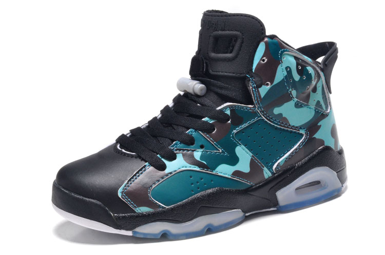 Women Air Jordan 6 Black Blue Camo Basketball Shoes - Click Image to Close
