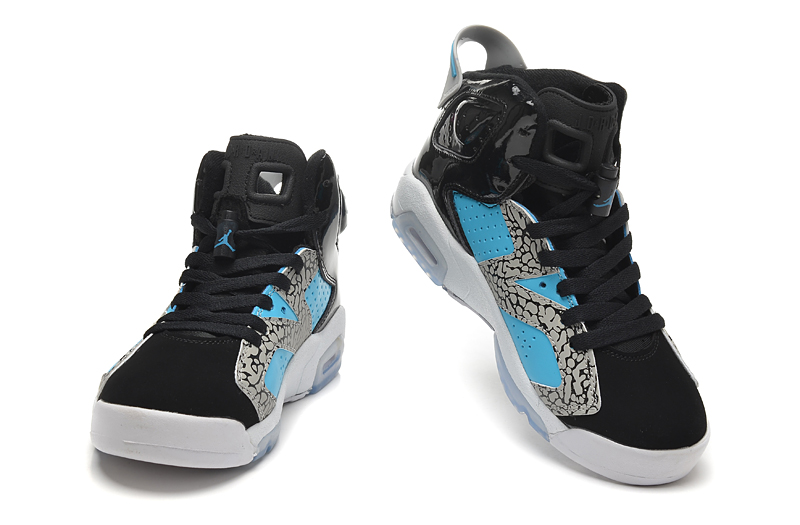 Women Air Jordan 6 Black Blue Grey Basketball Shoes - Click Image to Close