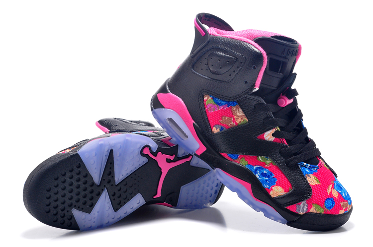 Women Air Jordan 6 Black Colorful Basketball Shoes