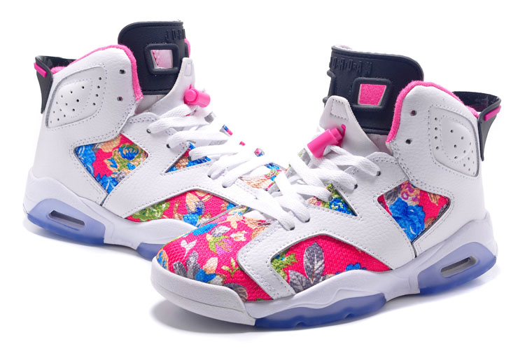 Women Air Jordan 6 Black Colors Flower Basketball Shoes - Click Image to Close