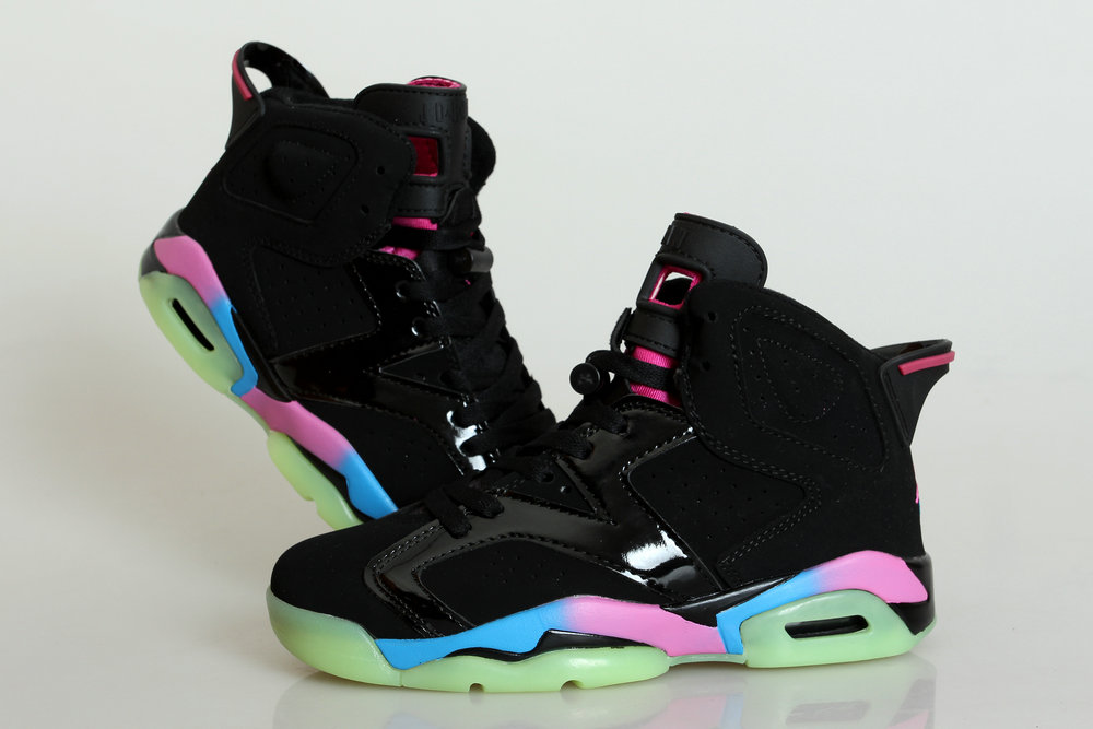 Women Air Jordan 6 Black Rainbow Glow in Dark Basketball Shoes