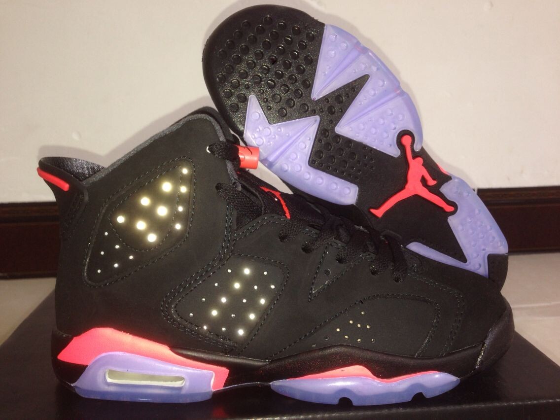 Women Air Jordan 6 Black Reflective Leather Basektball Shoes