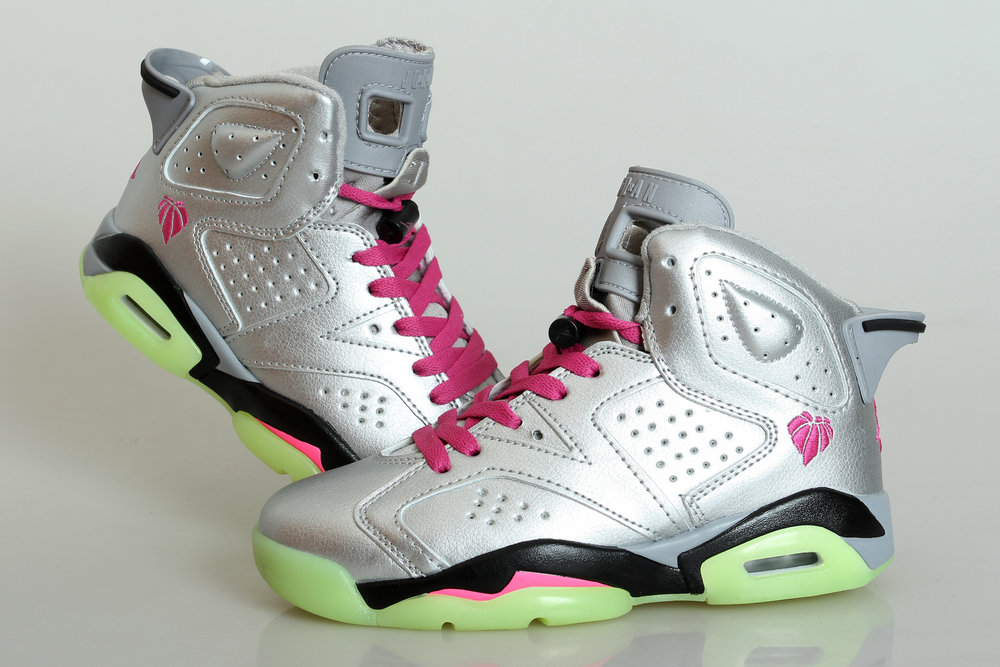 Women Air Jordan 6 Sliver Pink Glow in Dark Basketball Shoes