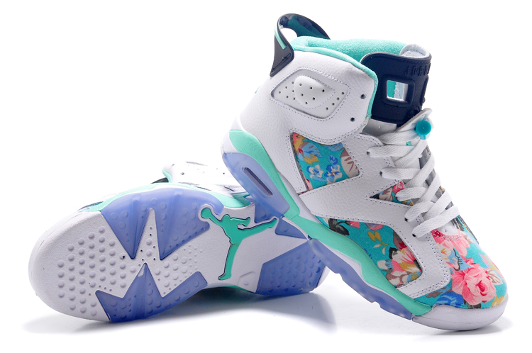 Women Air Jordan 6 White Colorful Basketball Shoes