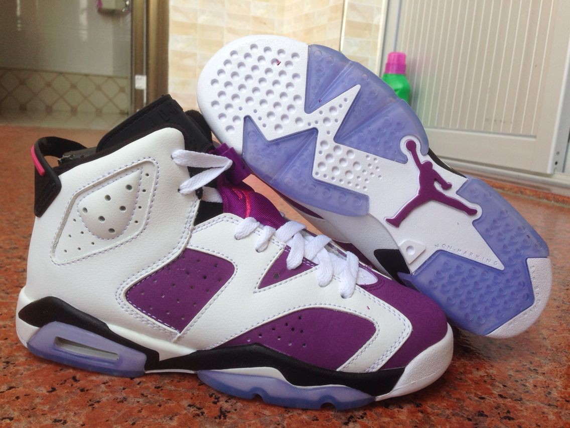 Women Air Jordan 6 White Grape Purple Basektball Shoes - Click Image to Close