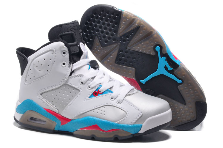 Women Air Jordan 6 White Grey Blue Basketball Shoes - Click Image to Close