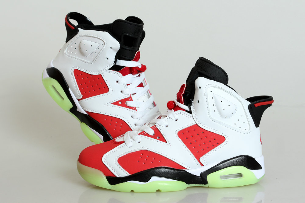 Women Air Jordan 6 White Red Black Glow in Dark Basketball Shoes