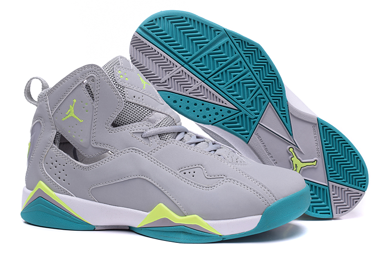 Women Air Jordan 7 Grey White Green Shoes - Click Image to Close