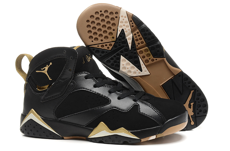 Women Air Jordan 7 PU Leather Black Brown Shoes - Click Image to Close