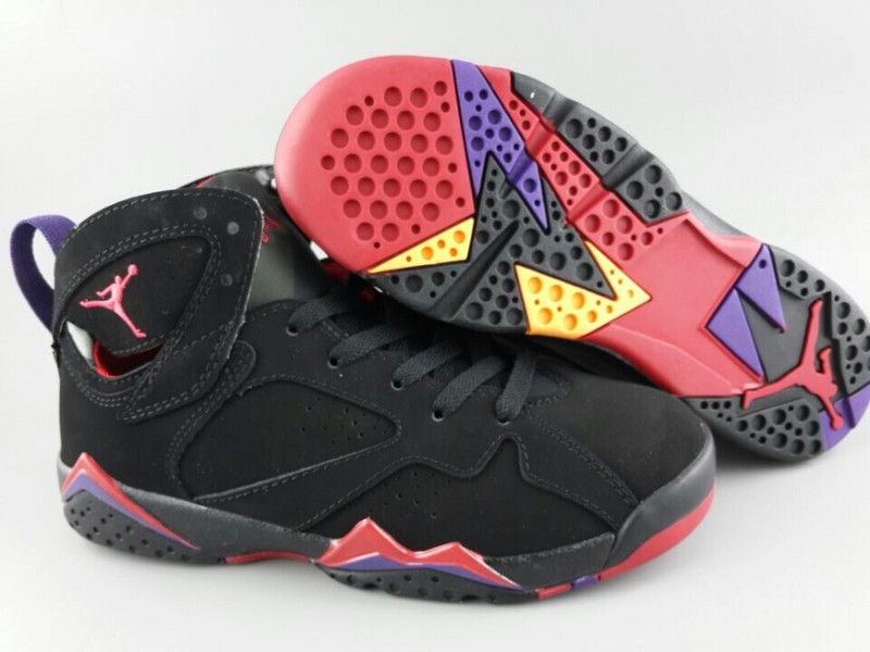 Women Air Jordan 7 PU Leather Black Red Blue Shoes - Click Image to Close