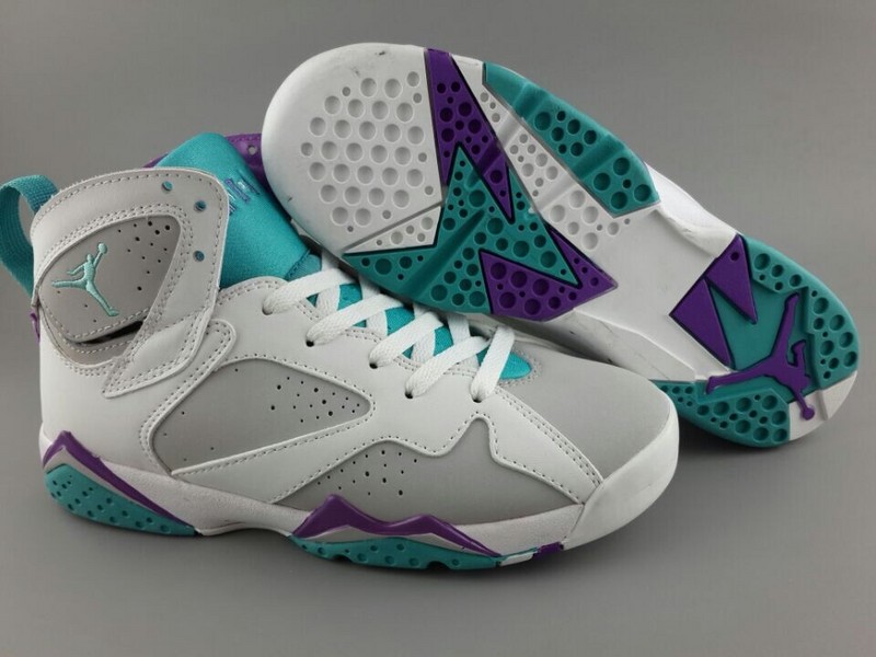 Women Air Jordan 7 PU Leather White Blue Grey Purple Shoes