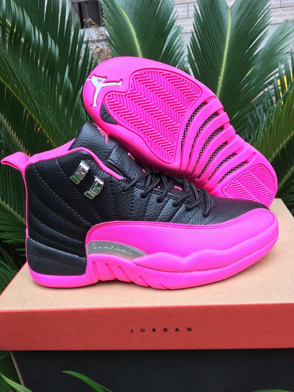 Women Jordan 12 Retro Black Pink Red Shoes