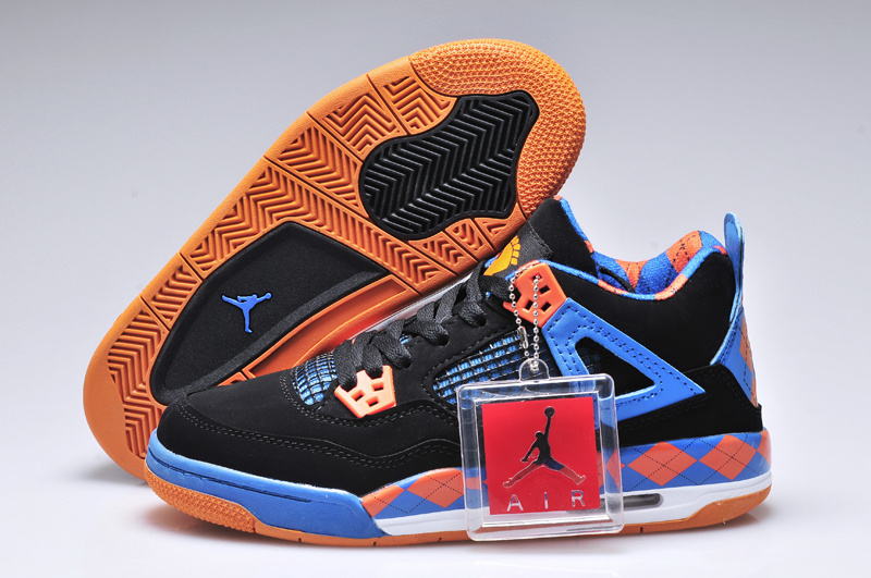 New Women Jordan 4 Barefoot Print Black Blue Orange Shoes - Click Image to Close