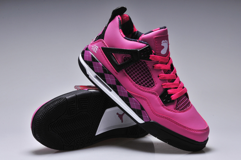 New Women Jordan 4 Barefoot Print Pink Black Shoes - Click Image to Close