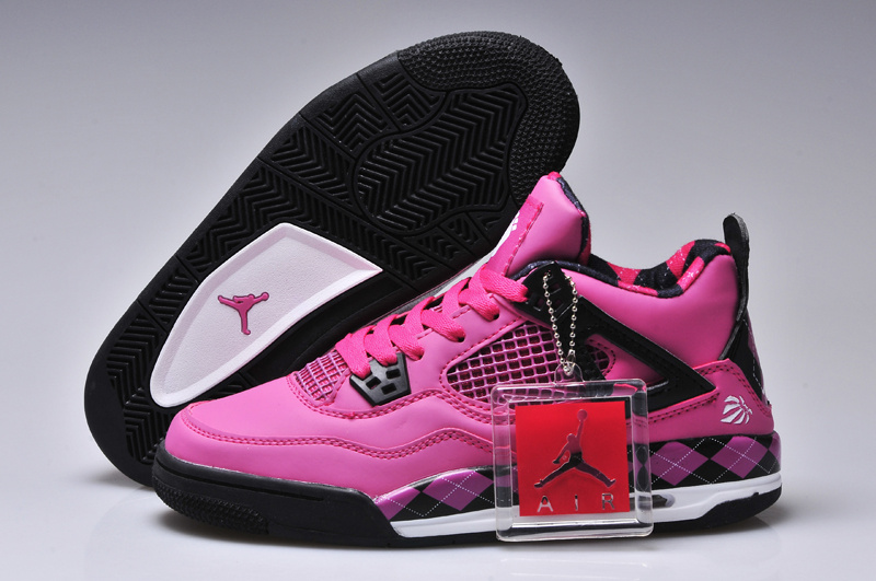 New Women Jordan 4 Barefoot Print Pink Black Shoes - Click Image to Close