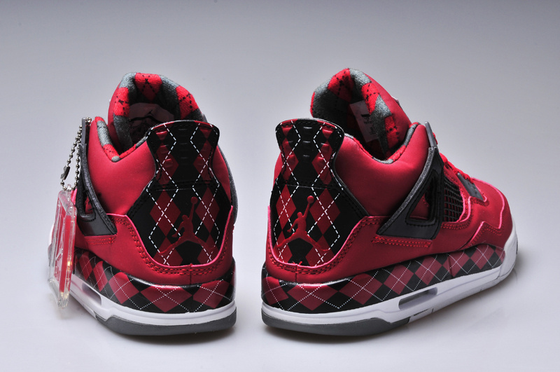 New Women Jordan 4 Barefoot Print Red Black White Shoes - Click Image to Close