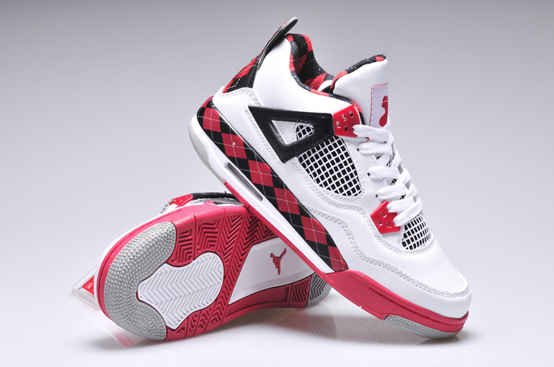 New Women Jordan 4 Barefoot Print White Red Black Shoes