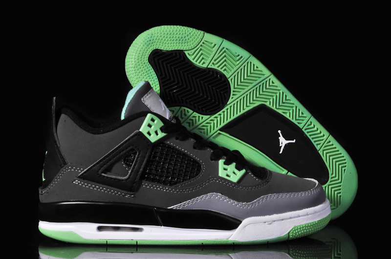 New Women Jordan 4 Oreo Black Grey Green Shoes - Click Image to Close