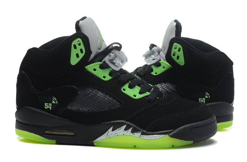 New Women Jordan 5 Black Green Shoes