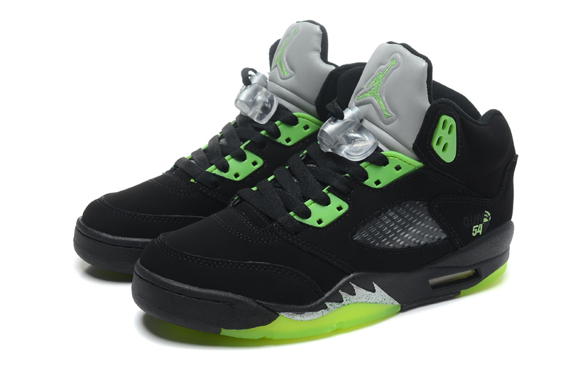 New Women Jordan 5 Black Green Shoes