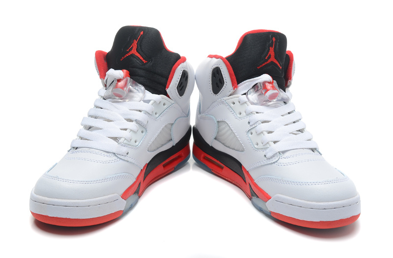 New Women Jordan 5 White Black Red Shoes