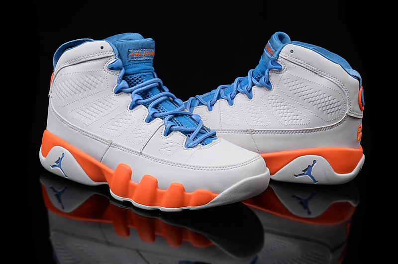 Women Jordan 9 Retro Grey Blue Orange Shoes - Click Image to Close