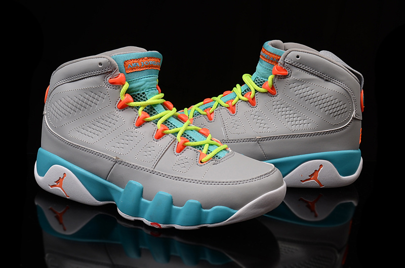 Women Jordan 9 Retro Grey Blue Volt Shoes