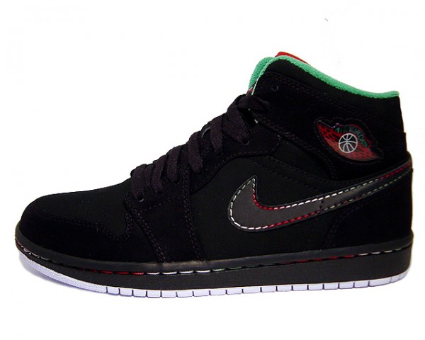 Jordan 1 Retro Black White Classic Green Varsity Red Shoes - Click Image to Close