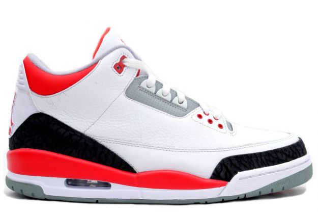 Air Jordan 3 White Fire Red Cement Grey Shoes - Click Image to Close