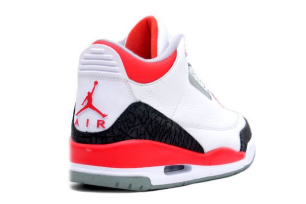 Air Jordan 3 White Fire Red Cement Grey Shoes - Click Image to Close