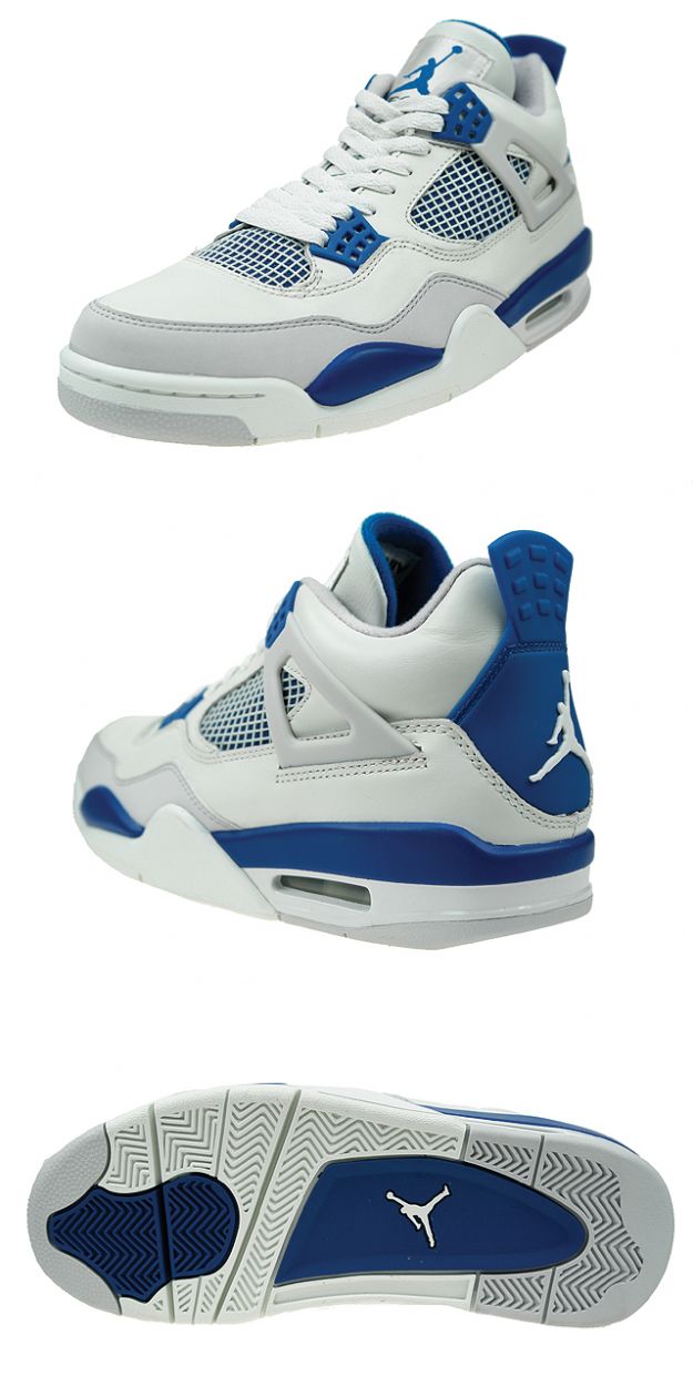 Jordan 4 Retro white military blue neutral grey shoes