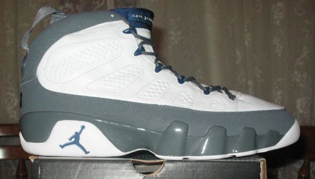 Jordan 9 Retro white french blue flint grey shoes